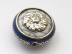 1 BEAD - Reversible Tibetan white crackle resin bead with lapis and brass inlay and silver star floral design - BD519E
