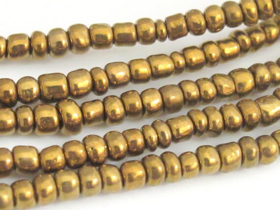 1 FULL STRAND 24 inches long - Ghana gold brass color african glass beads - 175 plus beads - AB003