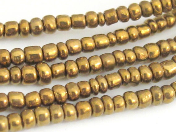 1 FULL STRAND 24 inches long - Ghana gold brass color african glass beads - 175 plus beads - AB003