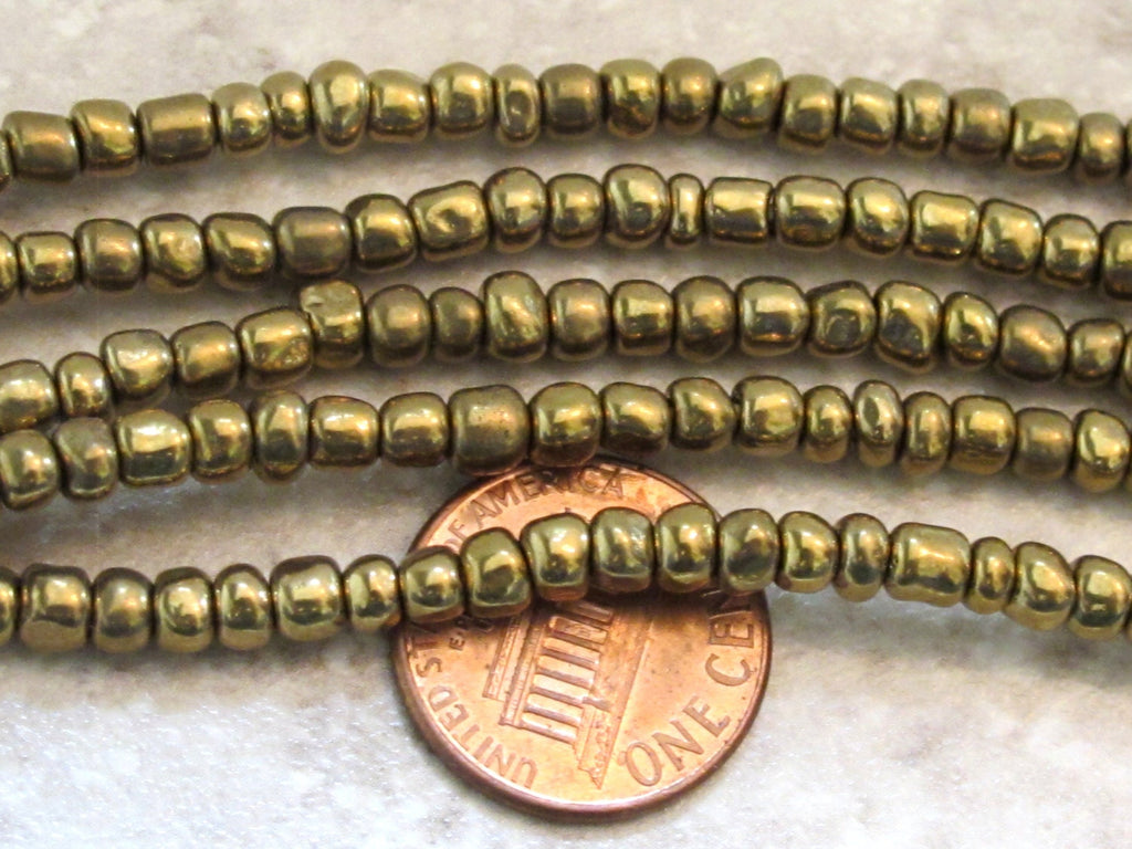 1 FULL STRAND 24 inches long - Ghana gold brass color african glass beads - 175 plus beads - AB003