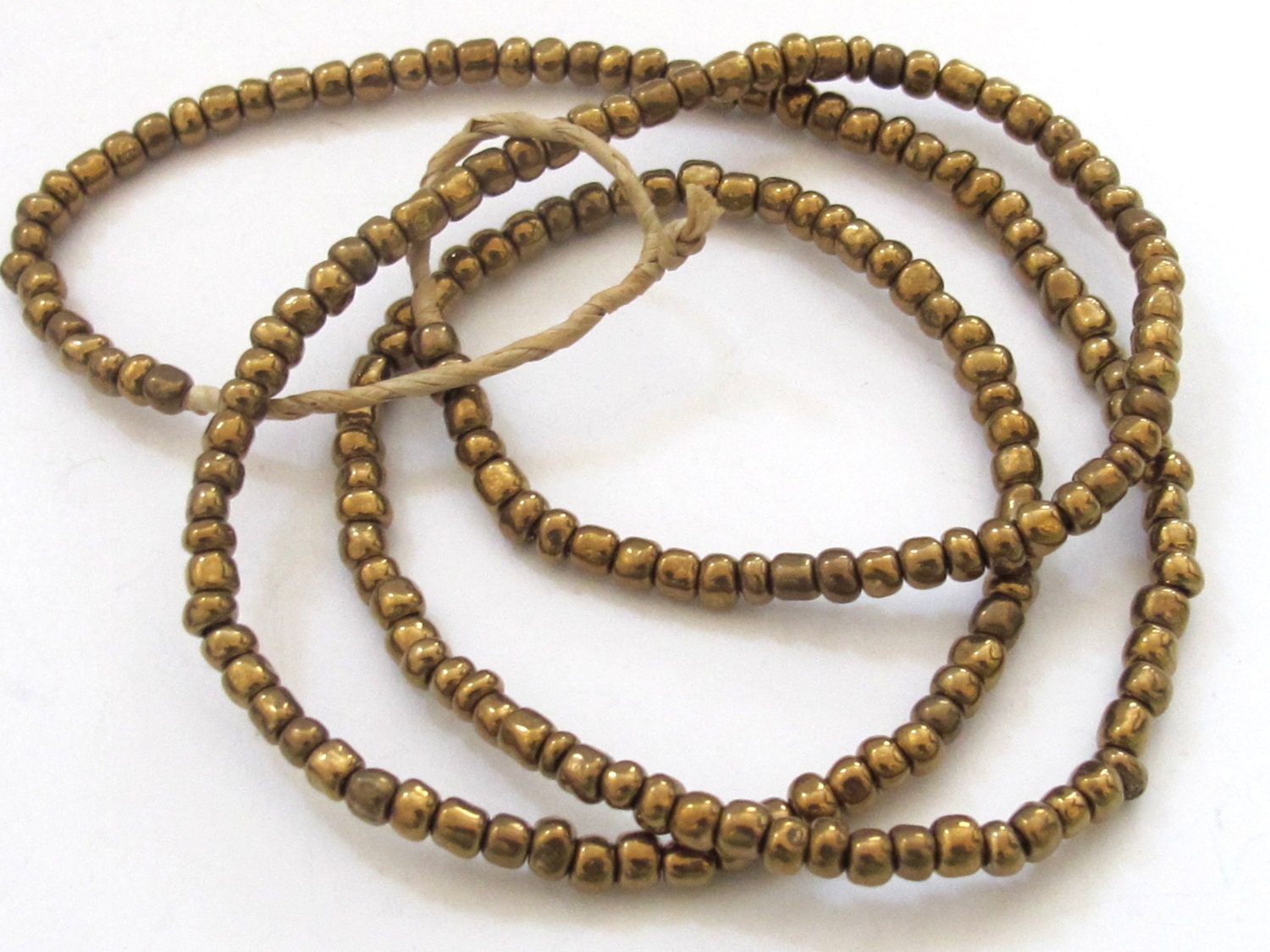 1 FULL STRAND 24 inches long - Ghana gold brass color african glass beads - 175 plus beads - AB003