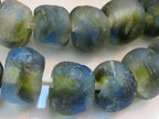 4 BEADS - 20 mm to 23 mm size Large thick recycled peacock blue green african glass beads - AB001