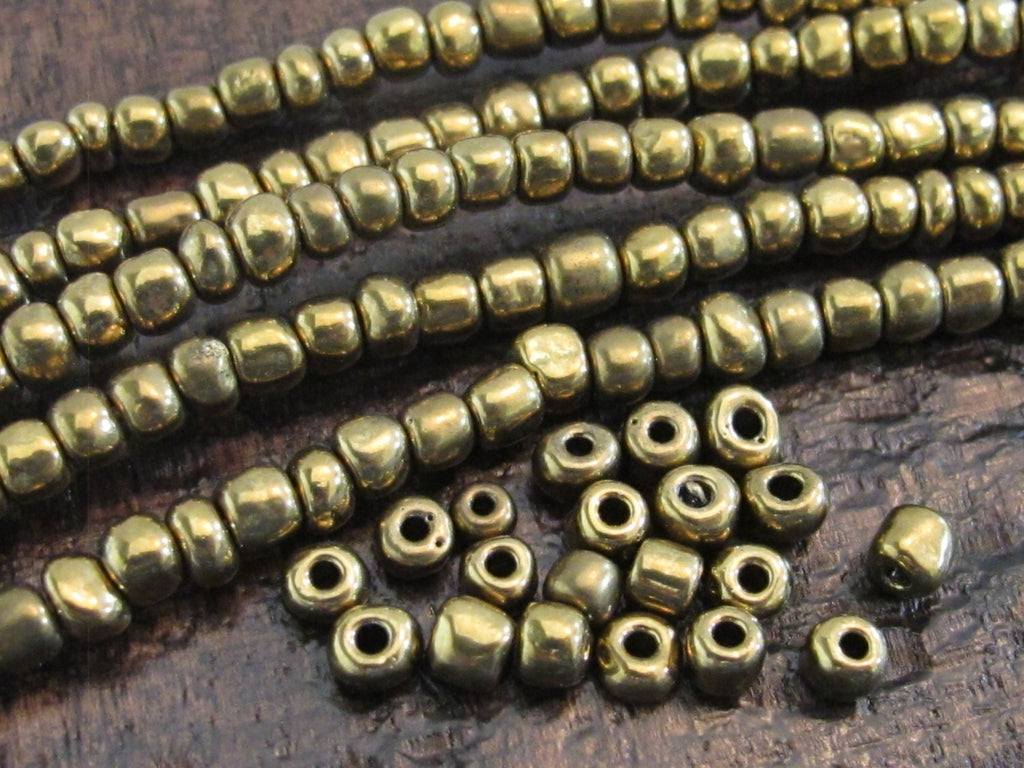 1 FULL STRAND 24 inches long - Ghana gold brass color african glass beads - 175 plus beads - AB003
