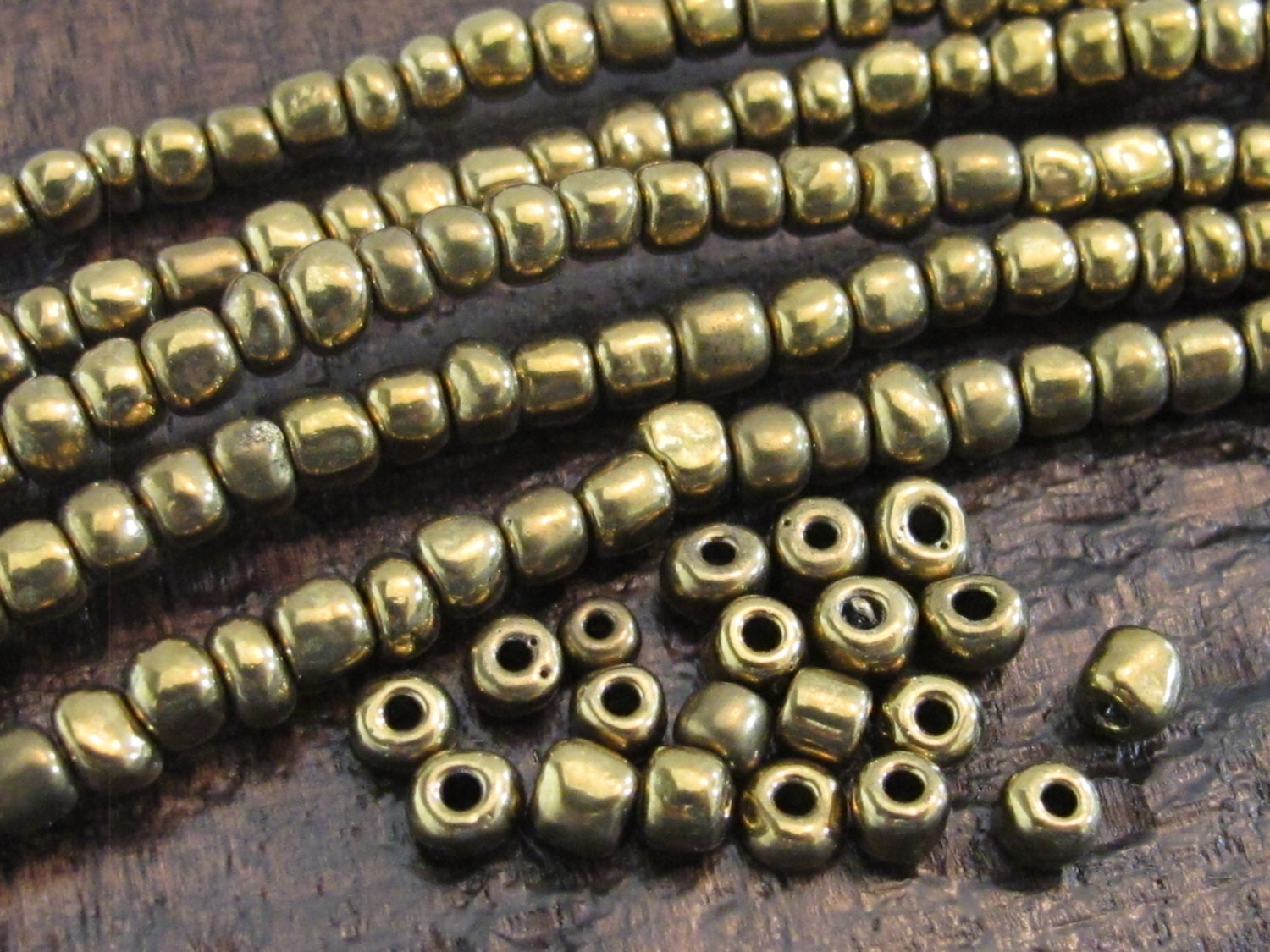 1 FULL STRAND 24 inches long - Ghana gold brass color african glass beads - 175 plus beads - AB003