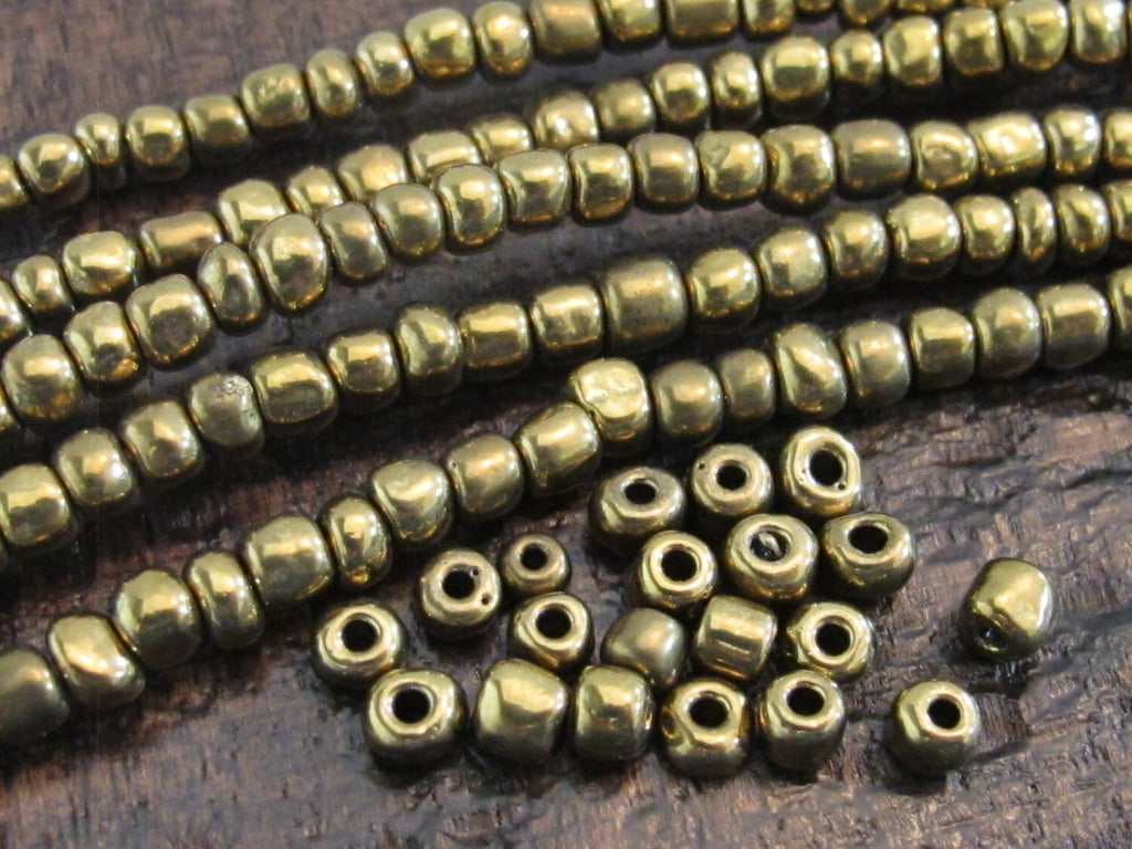 1 FULL STRAND 24 inches long - Ghana gold brass color african glass beads - 175 plus beads - AB003
