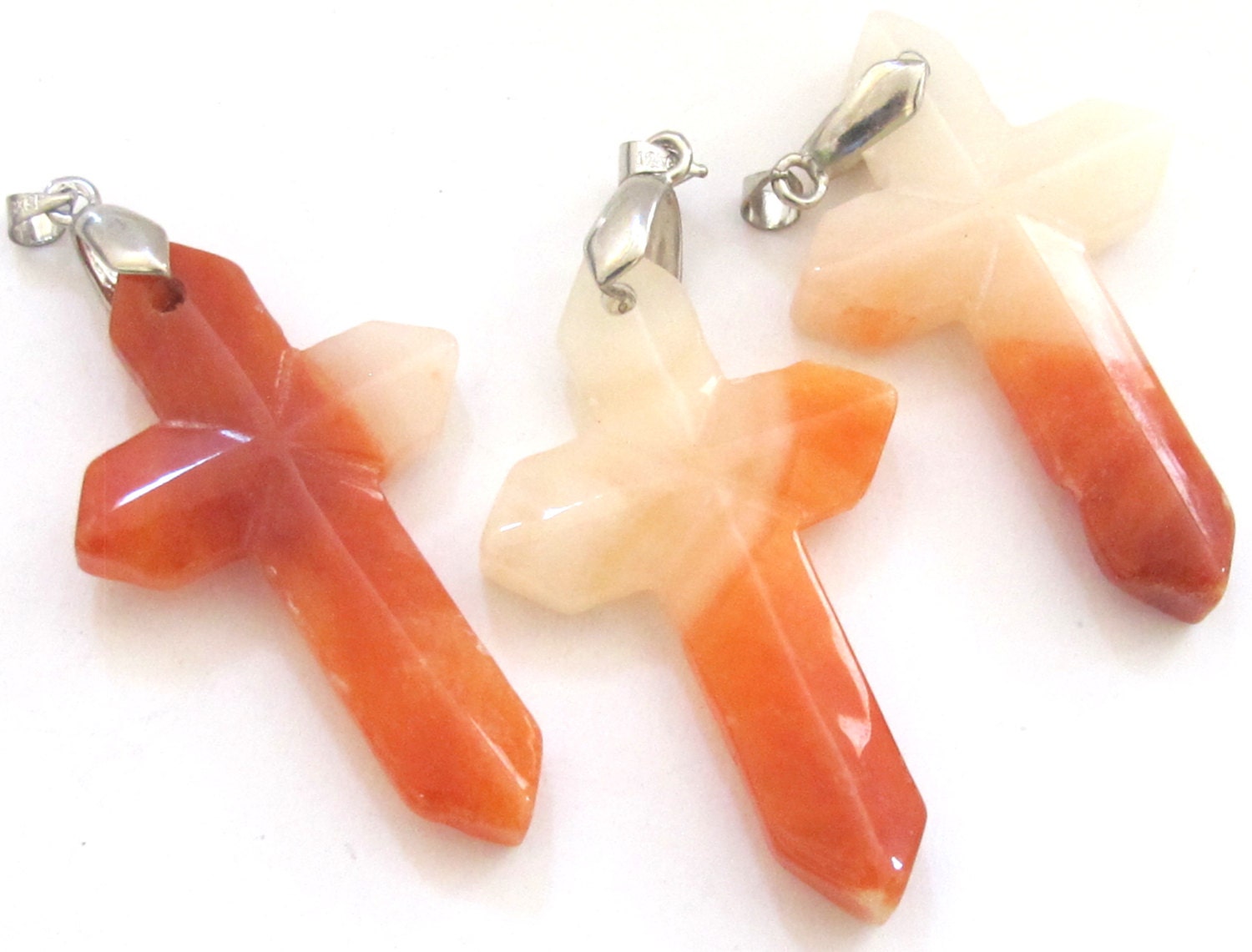 1 pendant - Brown white color cross gemstone pendant - PM206A