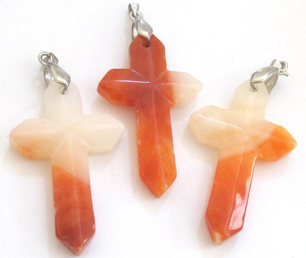 1 pendant - Brown white color cross gemstone pendant - PM206A