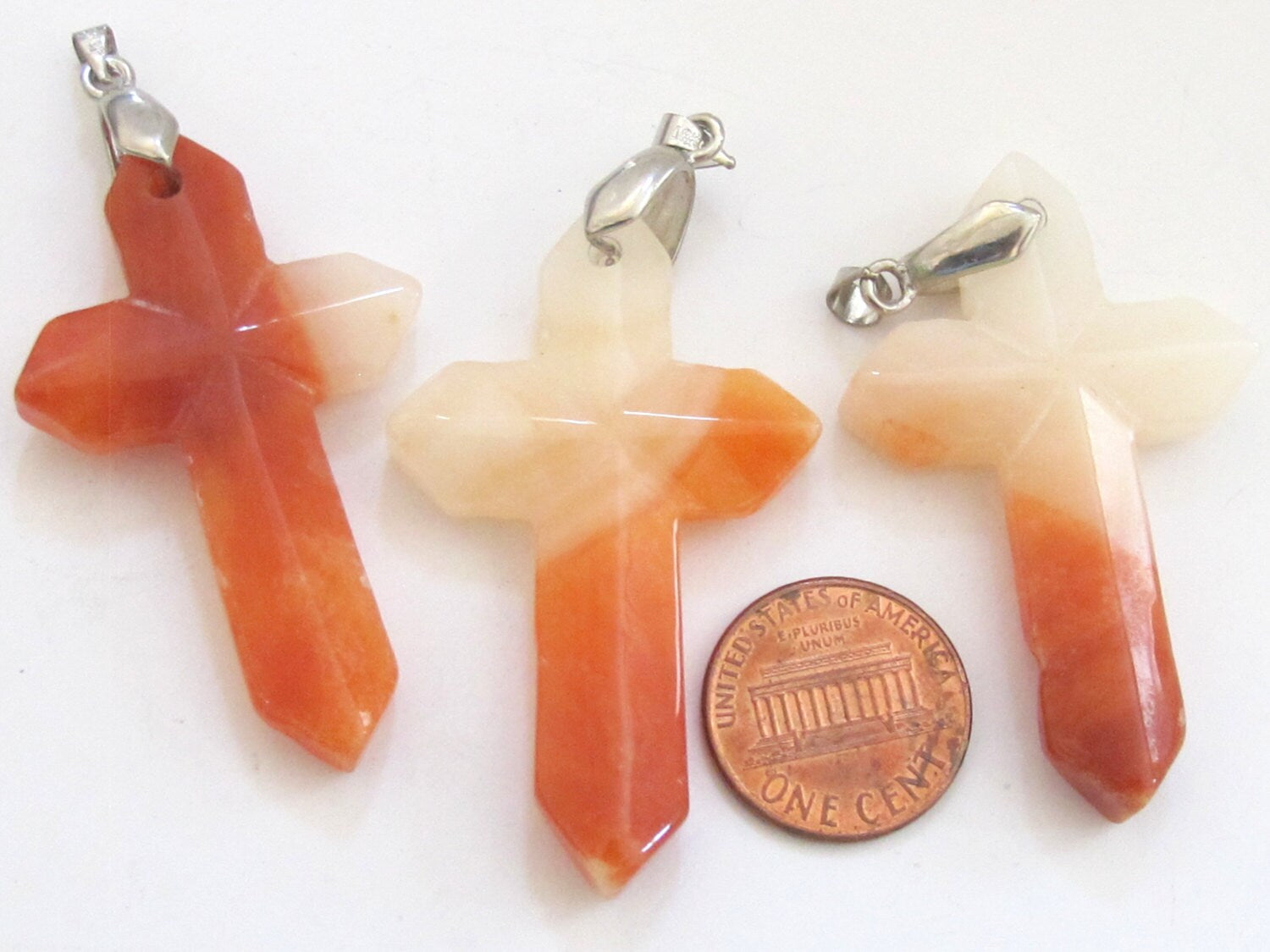1 pendant - Brown white color cross gemstone pendant - PM206A