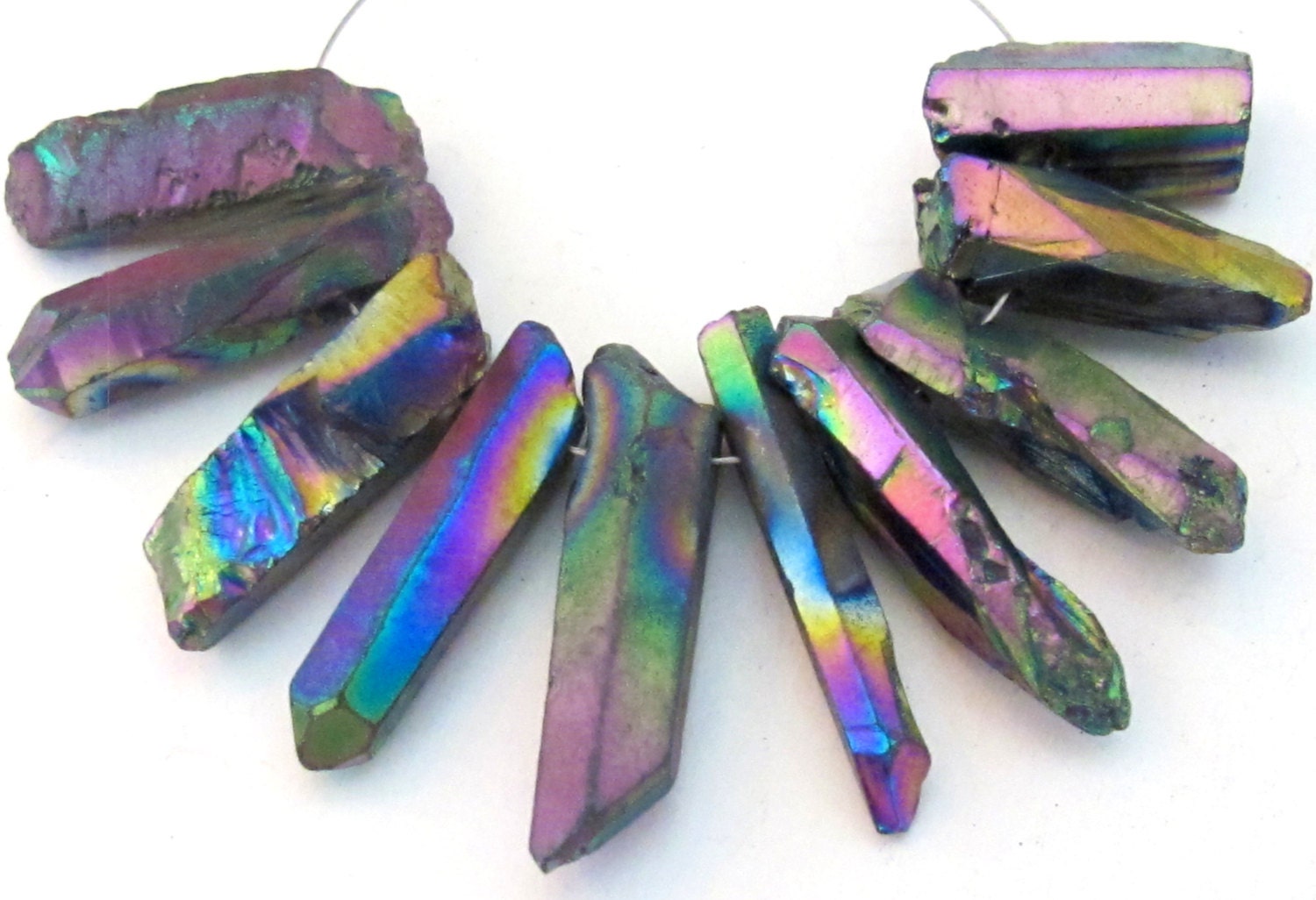 10 beads - Titanium Quartz points Mystic peacock purple blue titanium quartz points - GM271K
