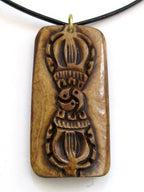 1 Pendant - Large Carved Tibetan Vajra Dorje rectangular convex bar shape recycled cattle bone pendant - PB072