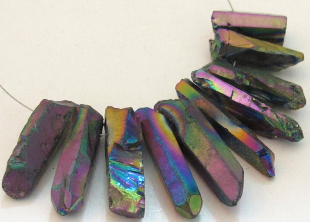10 BEADS - Mystic peacock blue purple titanium quartz points - GM270