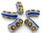 8 BEADS - Long blue white dotted African krobo ghana glass beads- AB024