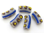 8 BEADS - Long blue white dotted African krobo ghana glass beads- AB024