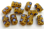 8 BEADS - Mustard yellow African krobo ghana glass beads 13 mm long - AB025