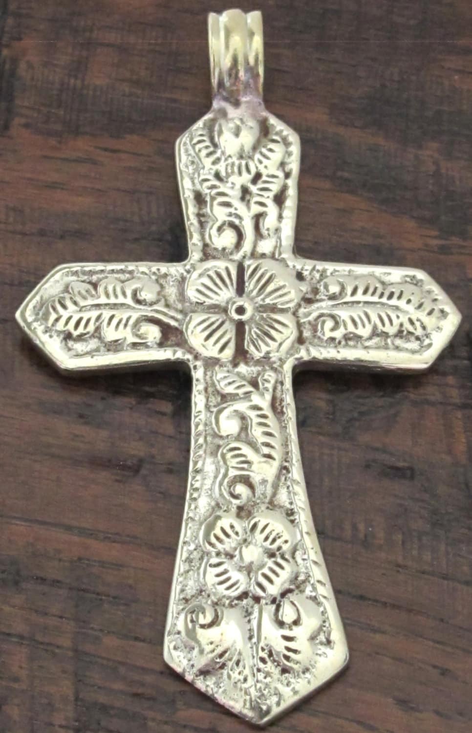 Dual sided Tibetan antiqued silver finish floral design cross pendant from Nepal - PM211