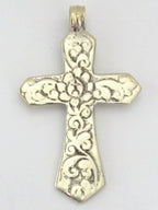 Dual sided Tibetan antiqued silver finish floral design cross pendant from Nepal - PM211