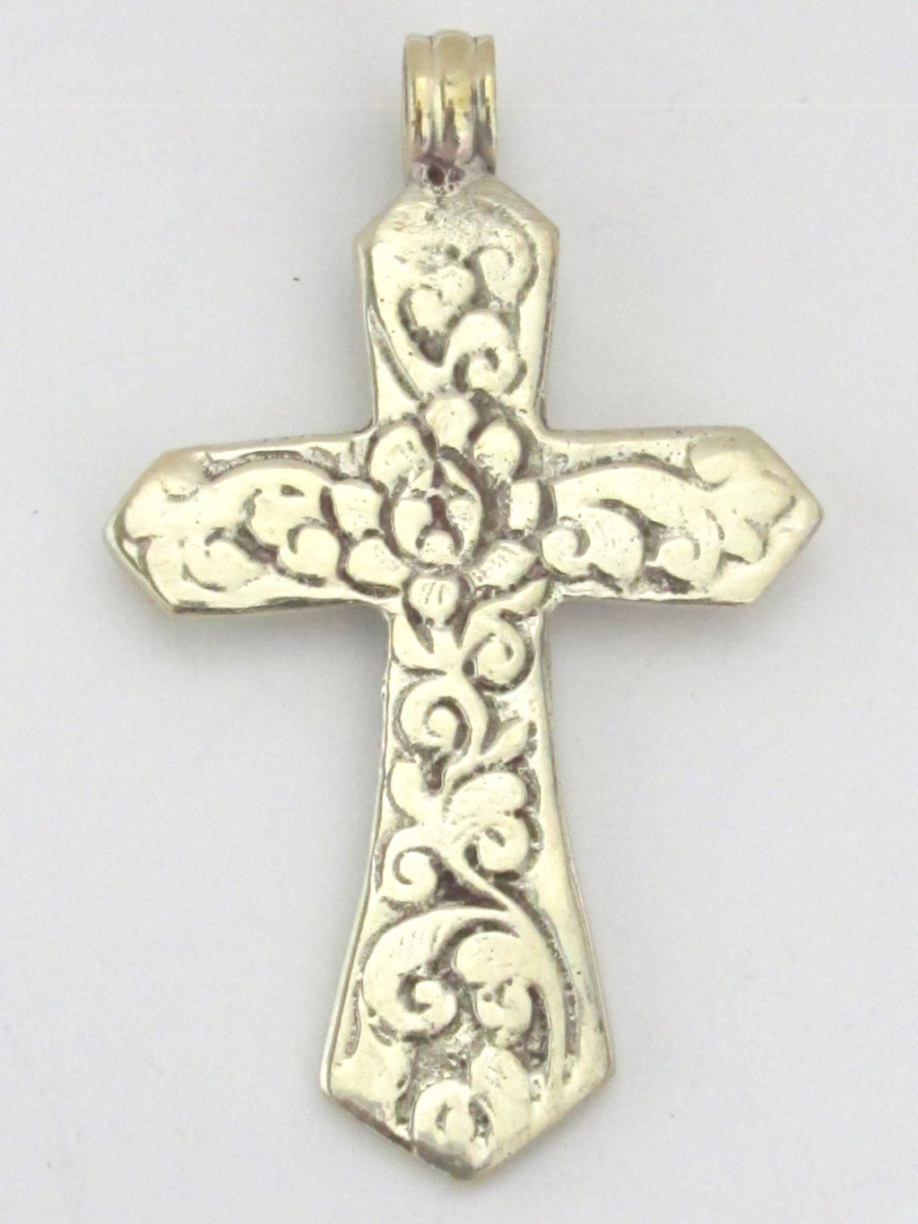 Dual sided Tibetan antiqued silver finish floral design cross pendant from Nepal - PM211