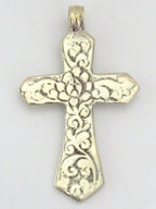 Dual sided Tibetan antiqued silver finish floral design cross pendant from Nepal - PM211