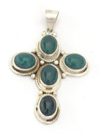 Tibetan silver green onyx inlaid gemstone cross pendant - PM212G
