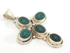 Tibetan silver green onyx inlaid gemstone cross pendant - PM212G