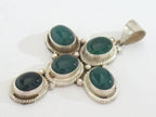 Tibetan silver green onyx inlaid gemstone cross pendant - PM212G
