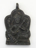 Old antiqued finish - Hindu Goddess Sarawati Maa Brass pendant - PM164E