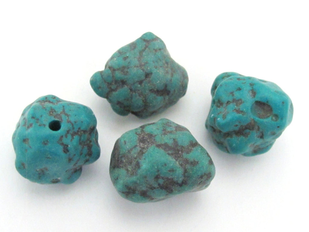 2 BEADS - Thick Tibetan turquoise nugget gemstone beads from Nepal - GM271