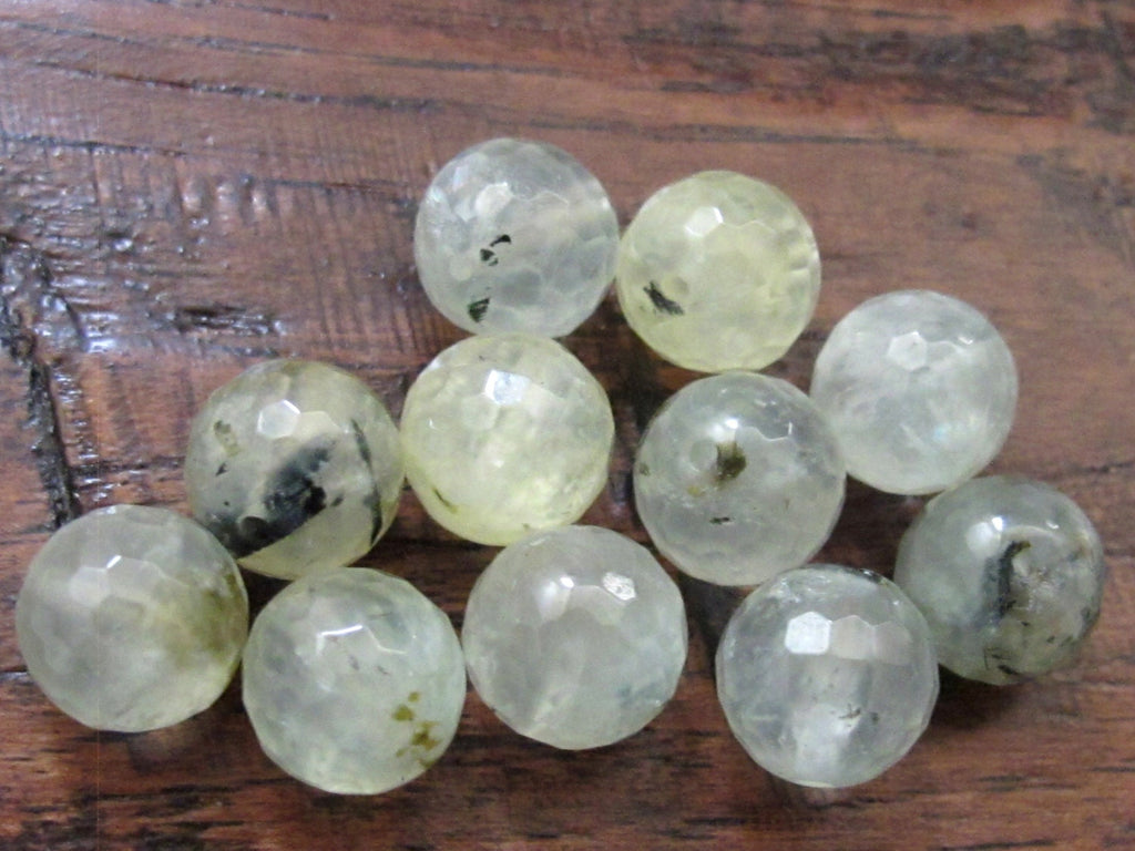 10 BEADS - Faceted Natural Prehnite gemstone beads 10 mm size green color - GM244A