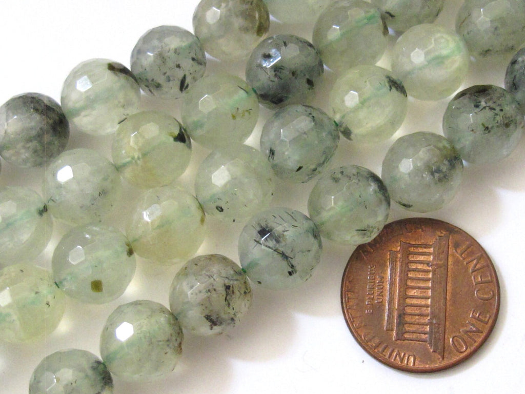 10 BEADS - Faceted Natural Prehnite gemstone beads 10 mm size green color - GM244A