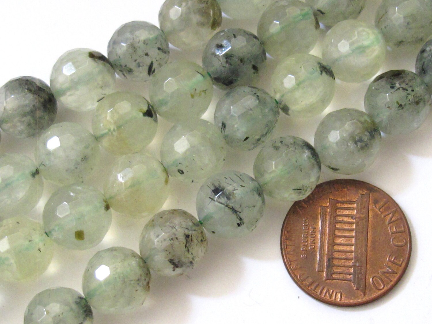 10 BEADS - Faceted Natural Prehnite gemstone beads 10 mm size green color - GM244A