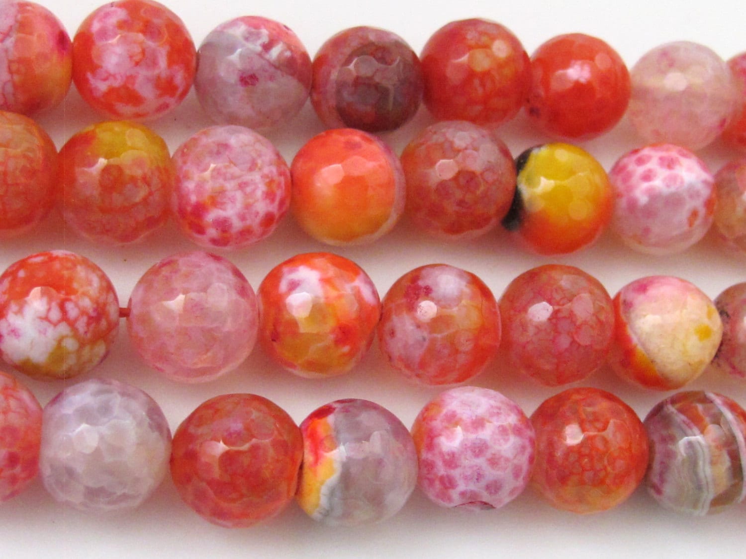 10 BEADS - Beautiful Salmon pink red orange dragon veins faceted Agate gemstone beads- GM276