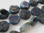 2 BEADS - Large 20 - 21 mm reversible Natural rough agate coin slab beads and facet cut smooth on reverse side - GM279