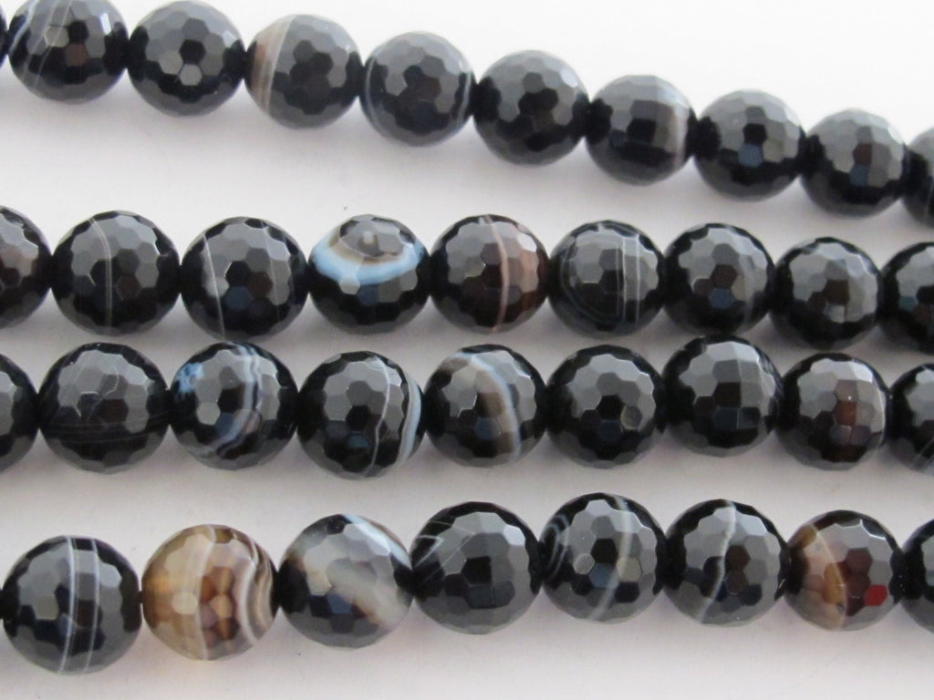10 BEADS - Gorgeous microfaceted black brown 8 mm size banded agate beads - GM272