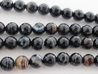 10 BEADS - Gorgeous microfaceted black brown 8 mm size banded agate beads - GM272