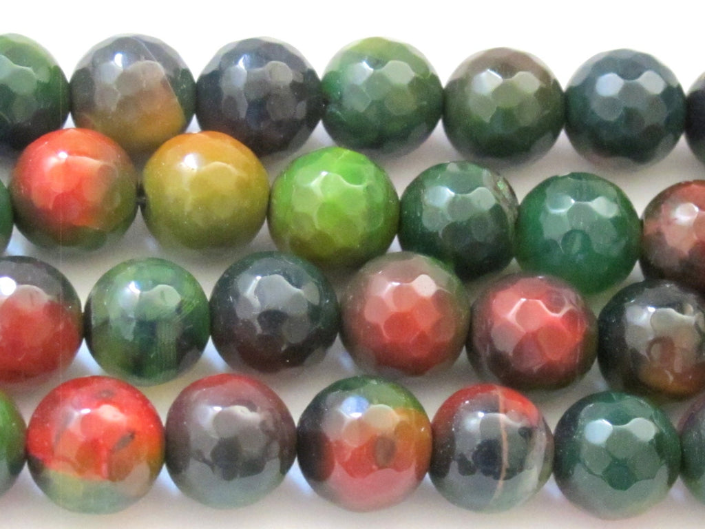 10 BEADS - 10 mm size Microfaceted Forest Green agate beads - GM274