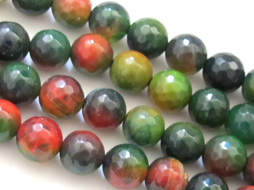 10 BEADS - 10 mm size Microfaceted Forest Green agate beads - GM274