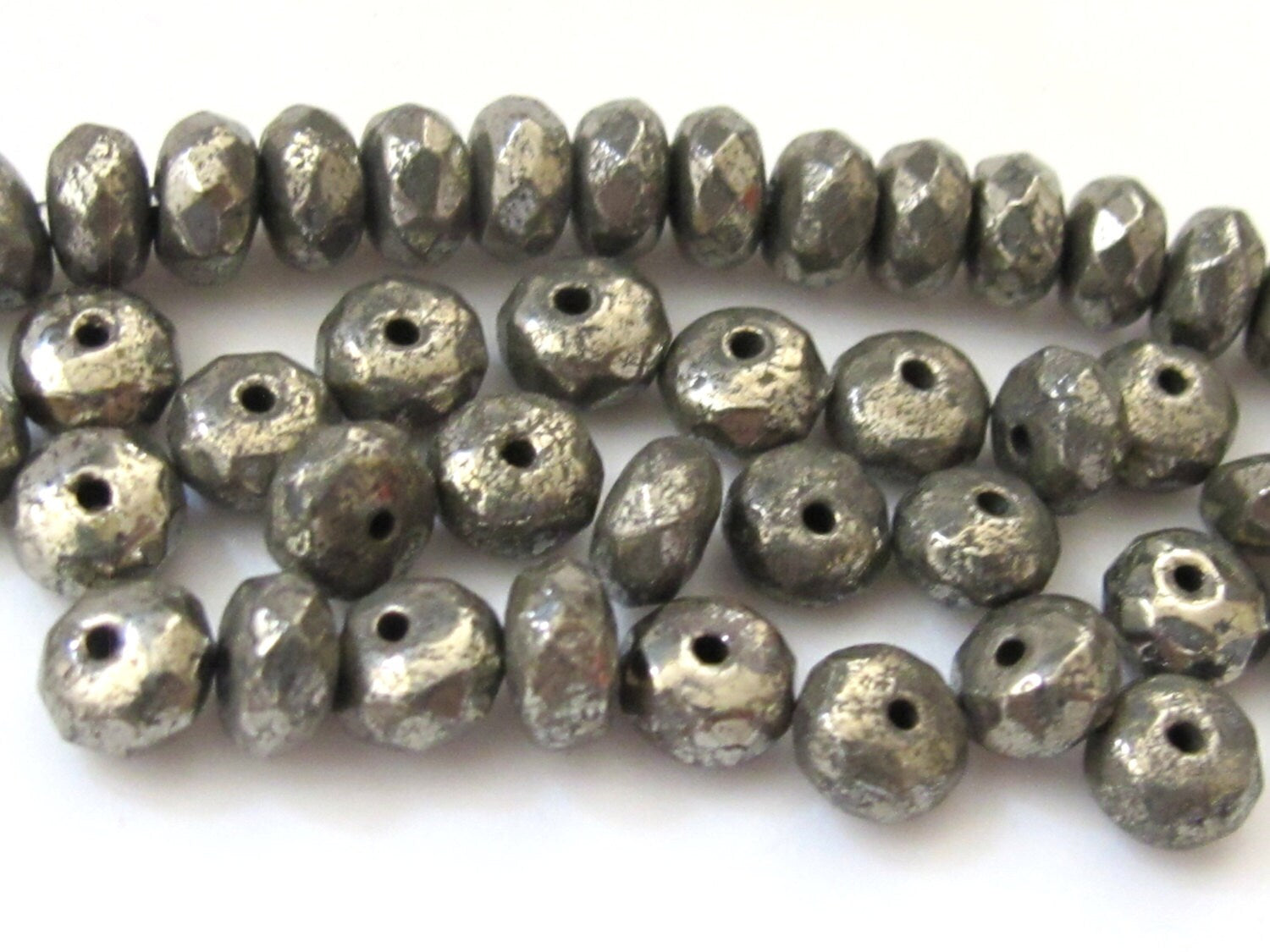 Faceted Natural Pyrite gemstone beads 6 mm wide x 4 mm Rondelle shape -10 beads - GM275