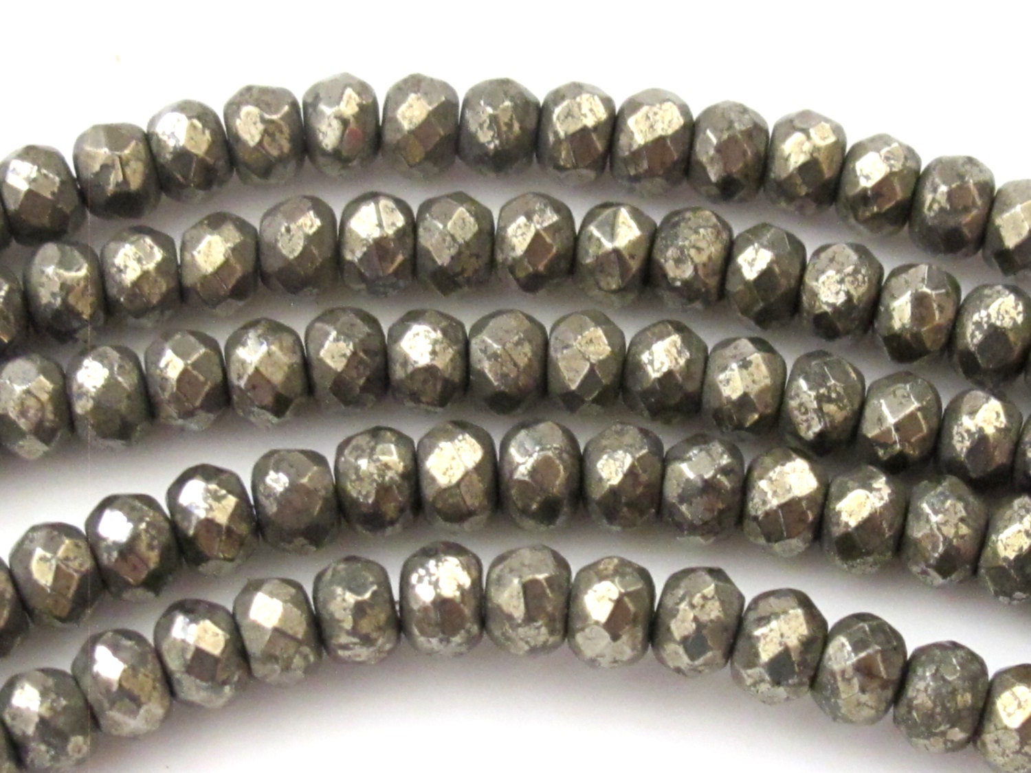 Faceted Natural Pyrite gemstone beads 6 mm wide x 4 mm Rondelle shape -10 beads - GM275