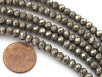 Faceted Natural Pyrite gemstone beads 6 mm wide x 4 mm Rondelle shape -10 beads - GM275