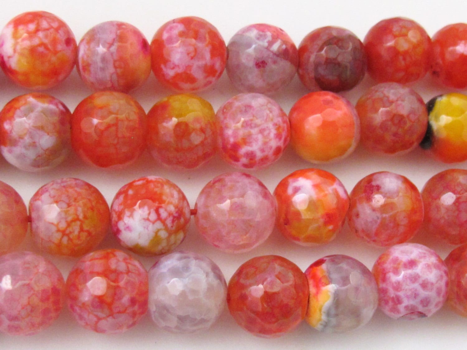 10 BEADS - Beautiful Salmon pink red orange dragon veins faceted Agate gemstone beads- GM276