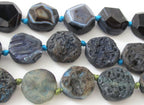 2 BEADS - Large 20 - 21 mm reversible Natural rough agate coin slab beads and facet cut smooth on reverse side - GM279
