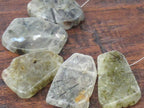5 BEADS - Natural Prehnite gemstone freeform slab beads - GM280