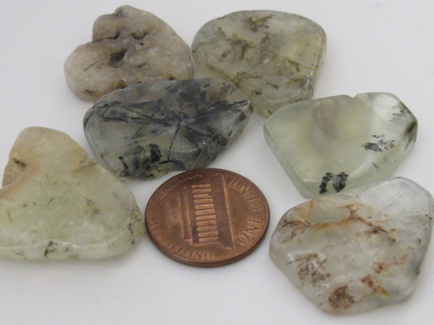 5 BEADS - Natural Prehnite gemstone freeform slab beads - GM280