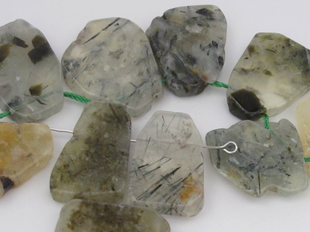 5 BEADS - Natural Prehnite gemstone freeform slab beads - GM280