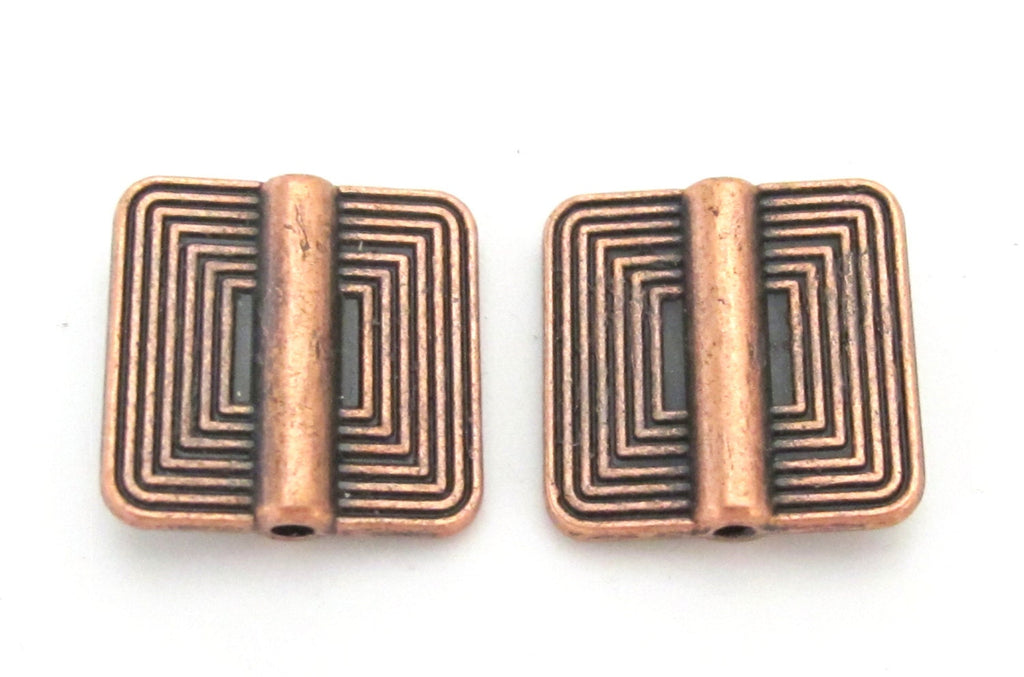 4 beads - Ethnic tribal Copper color finish metal beads concentric squares design - BD190
