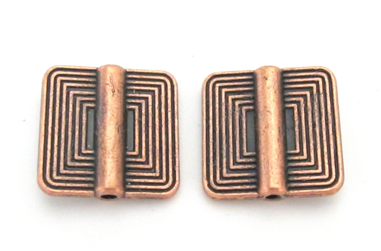 4 beads - Ethnic tribal Copper color finish metal beads concentric squares design - BD190