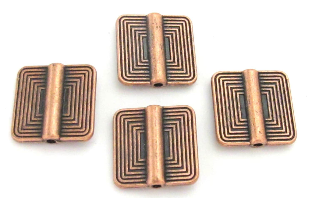 4 beads - Ethnic tribal Copper color finish metal beads concentric squares design - BD190