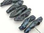 10 beads freshwater Biwa pearl stick shape beads Peacock grey blue - PL021