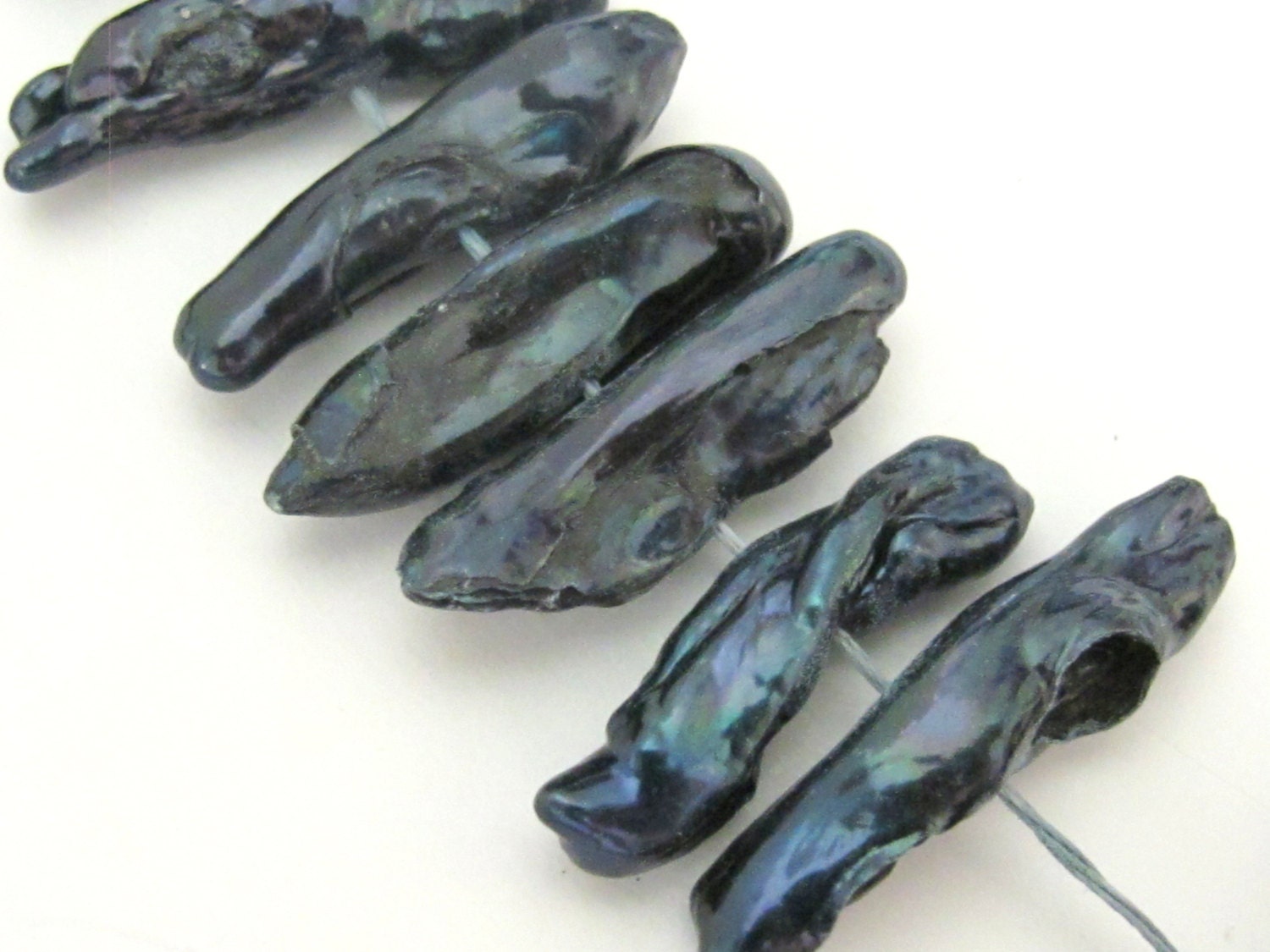 10 beads freshwater Biwa pearl stick shape beads Peacock grey blue - PL021