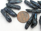 10 beads freshwater Biwa pearl stick shape beads Peacock grey blue - PL021